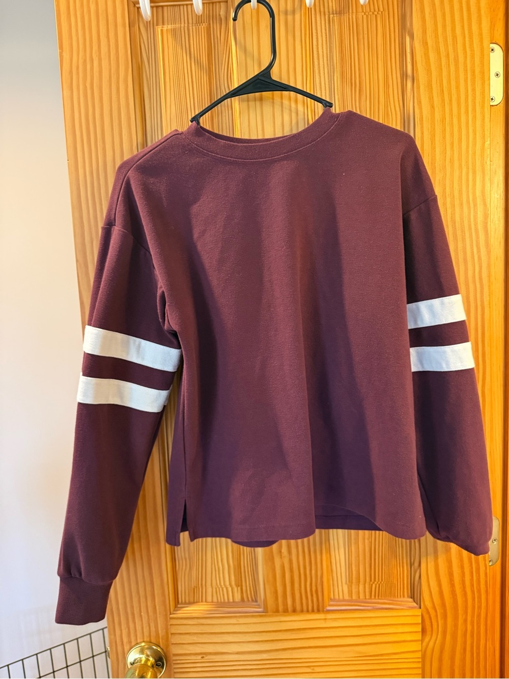 C&C California Maroon Crewneck Sweater with White Sleeve Stripes